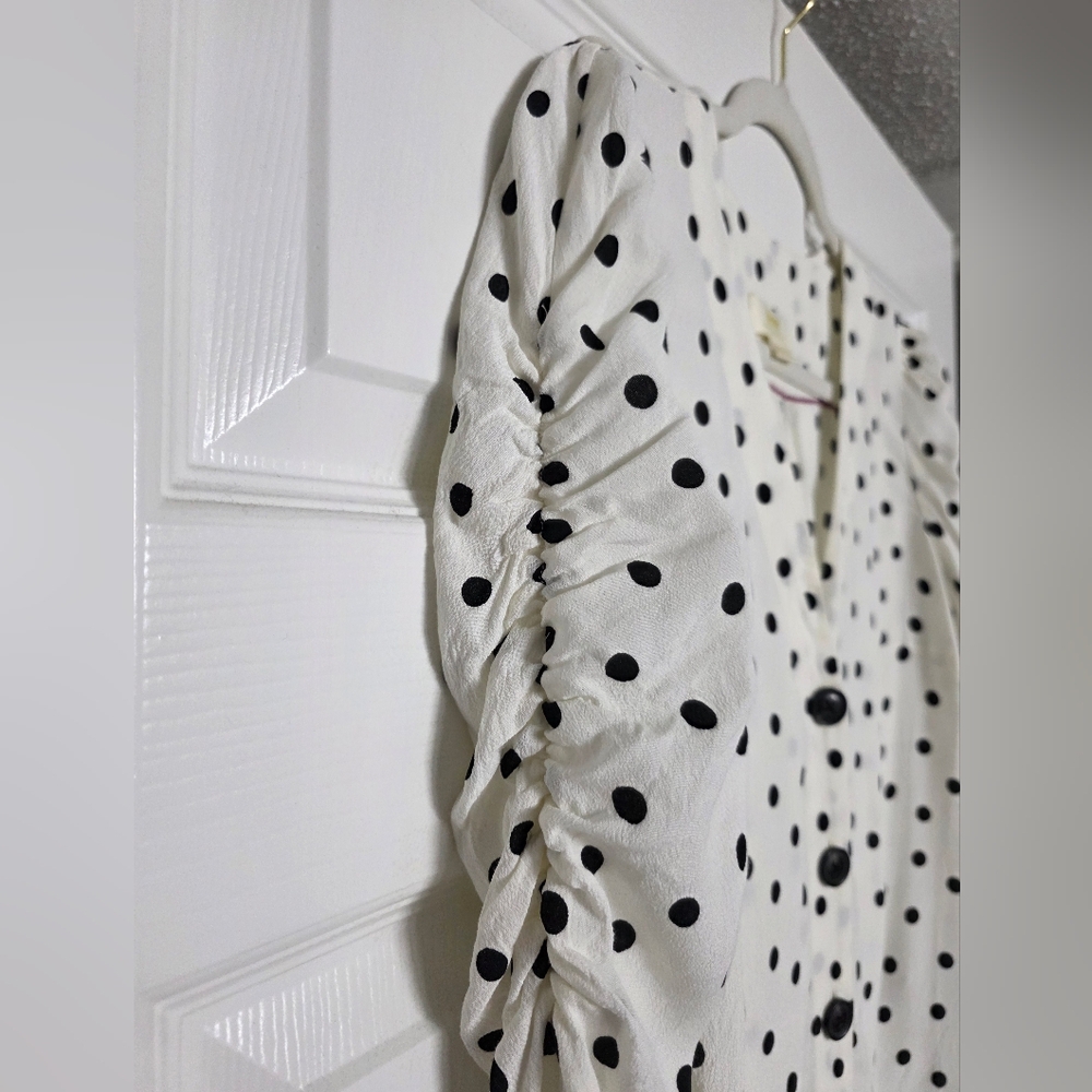 Maeve By Anthropologie Black And White Polka Dot Blouse Size S - Picture 3 of 6